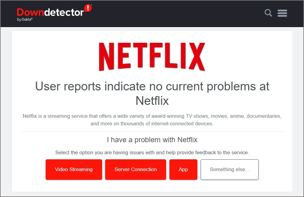 Проверьте статус сервера Netflix