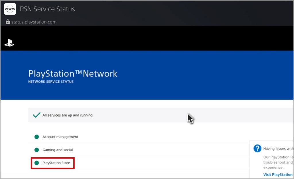 Проверьте статус PlayStation Network на PS5