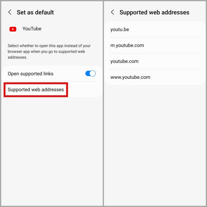 Проверьте поддерживаемые ссылки YouTube Open на Android