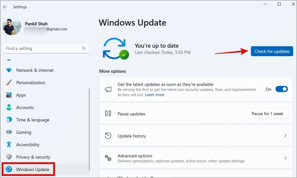Проверьте наличие обновлений в Windows 11
