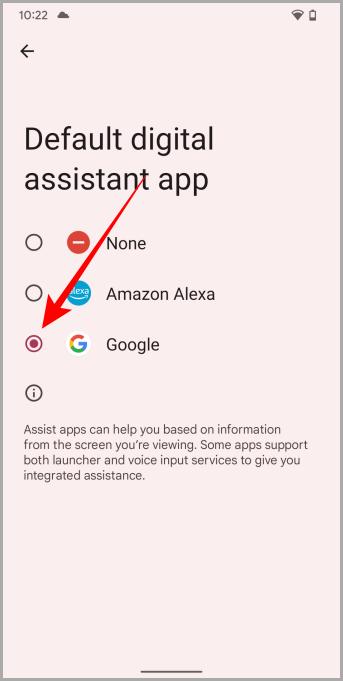 Выберите помощника по умолчанию на Android Pixel