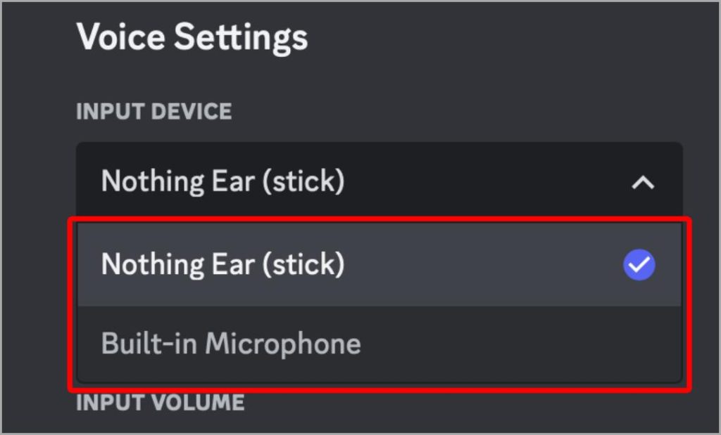 Выберите устройство голосового ввода для Discord