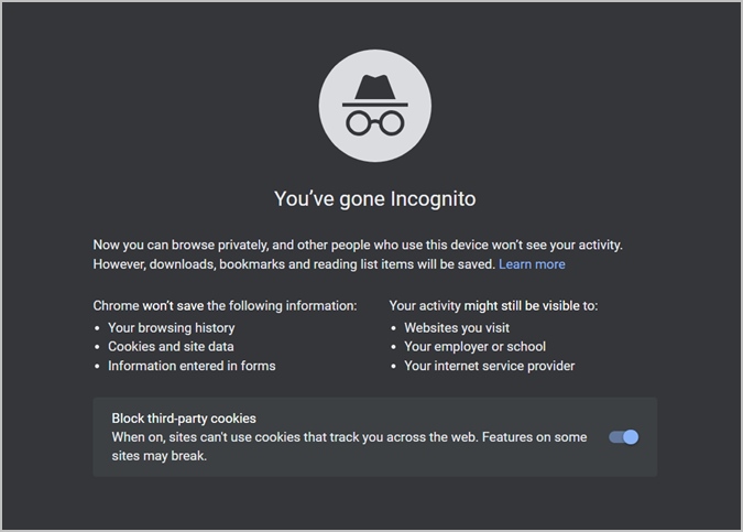 Компьютер Chrome Incognito: вы перешли в инкогнито