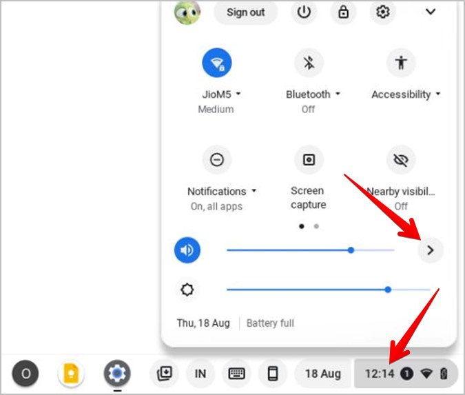 Панель быстрого доступа Chromebook Audio