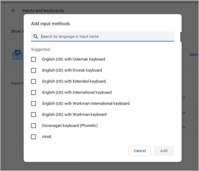 Язык ввода Chromebook Добавить новый