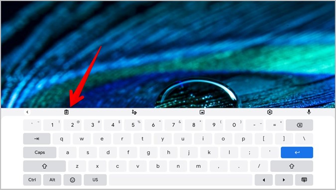 Экранная клавиатура Chromebook, верхний ряд, буфер обмена