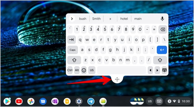 Экранная клавиатура Chromebook. Верхняя строка плавающей клавиатуры. Перемещение.