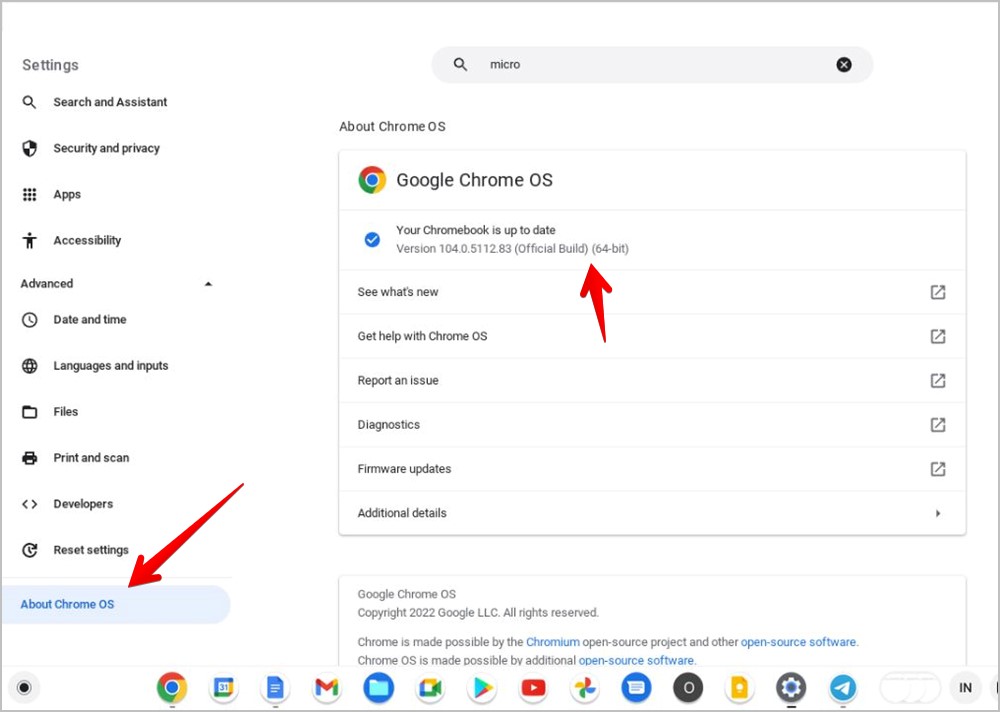 Проверка обновлений Chromebook