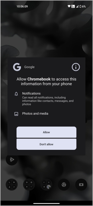 Включение уведомлений и фотографий Android на Chromebook