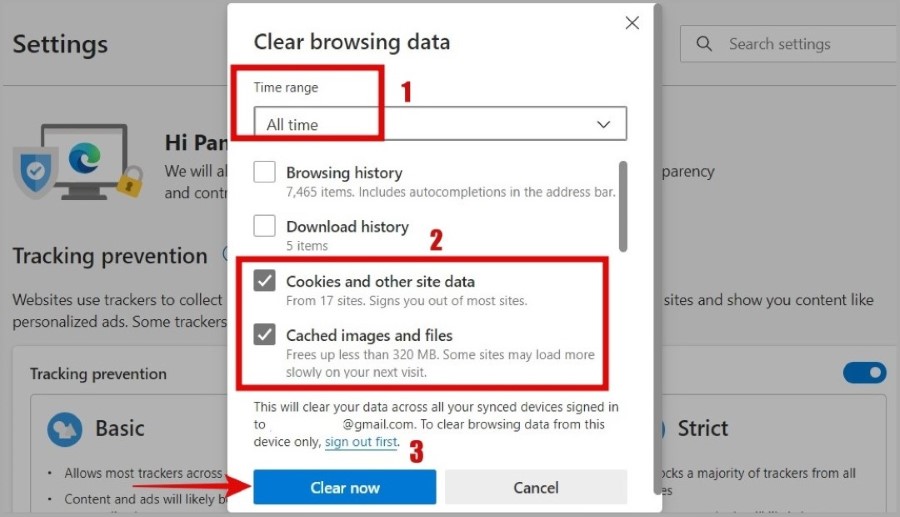 Очистить данные просмотра в Microsoft Edge