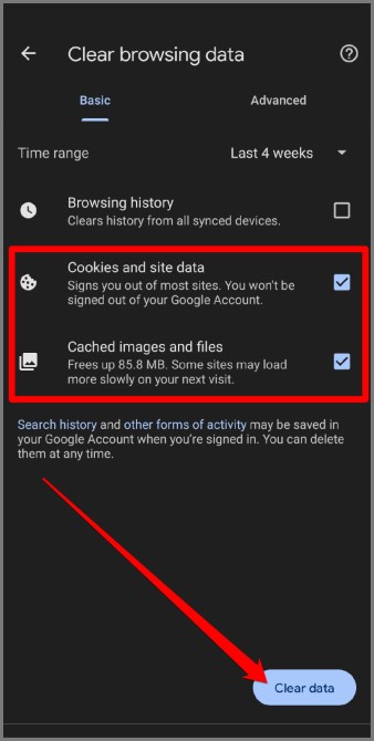 Очистить кеш и файлы cookie в Chrome для Android