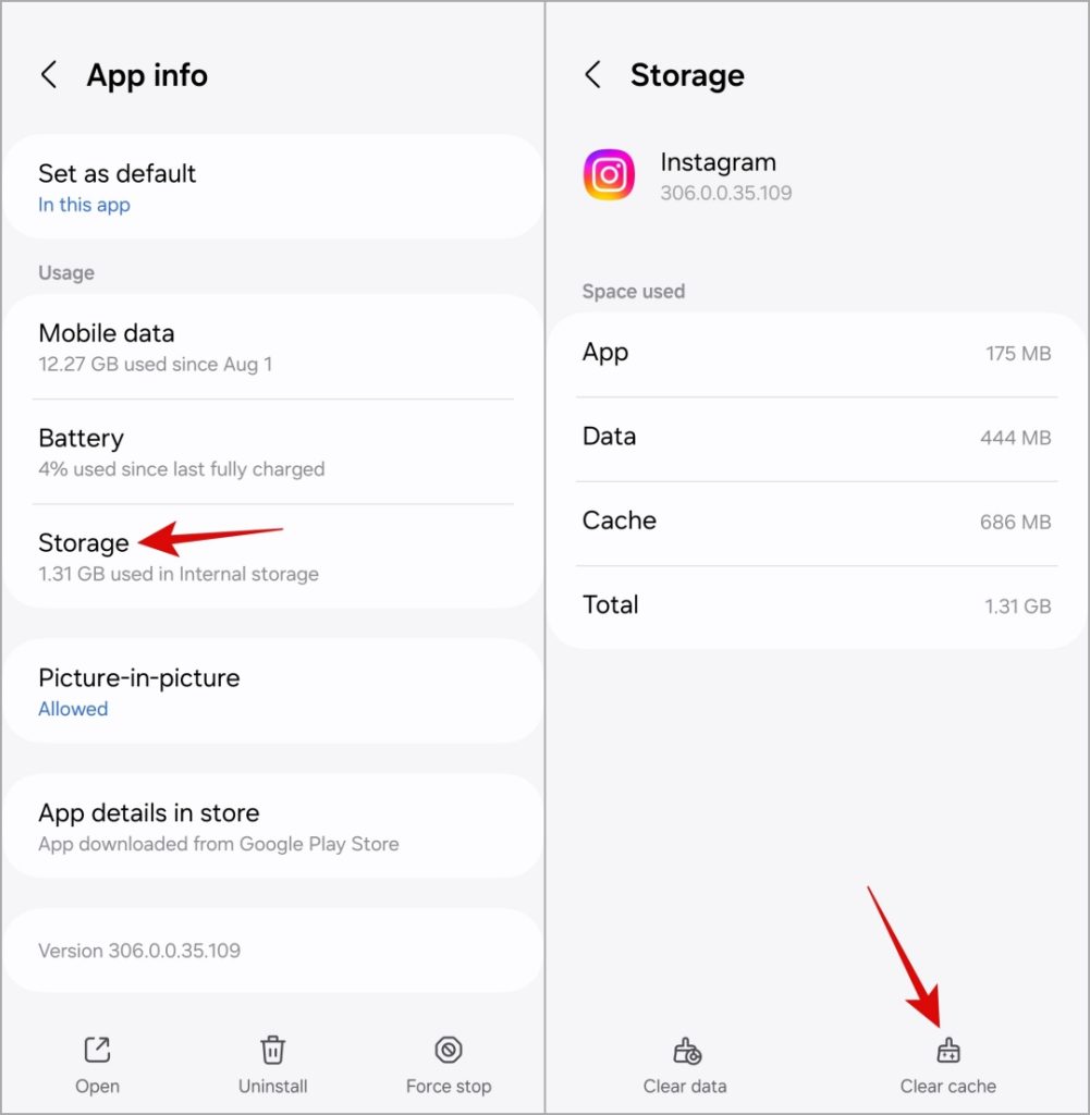 Очистить кеш приложения Instagram на Android