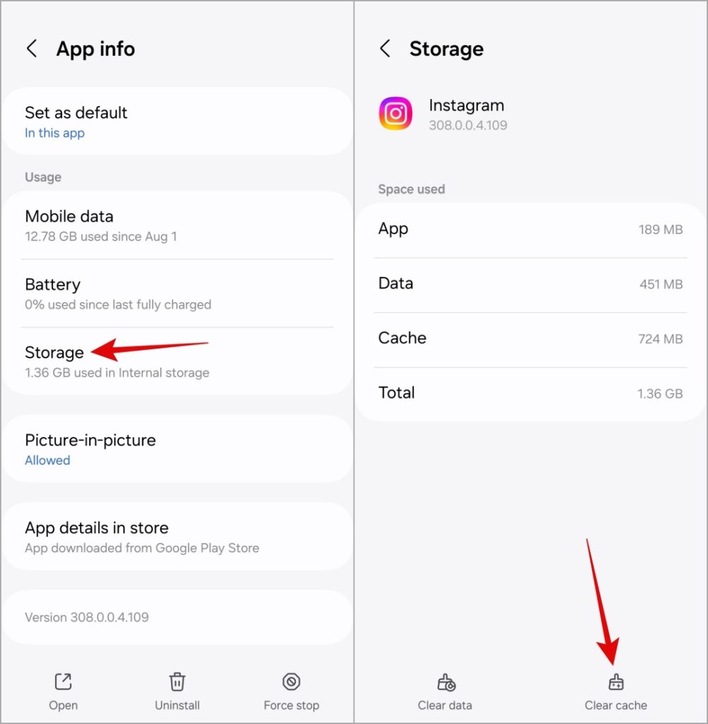Очистить кэш Instagram на Android