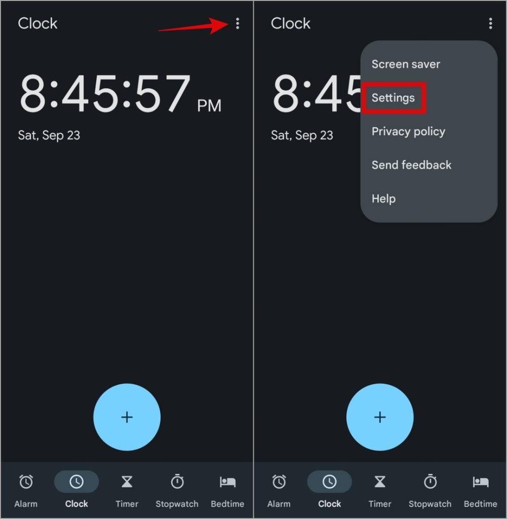 Настройки приложения «Часы» на Android