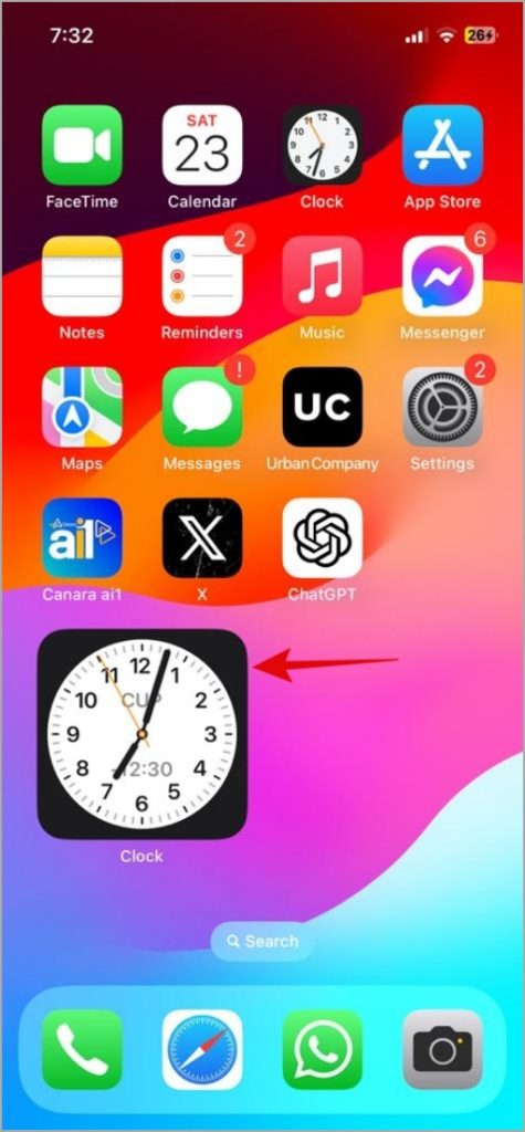 Виджет приложения «Часы» на iPhone