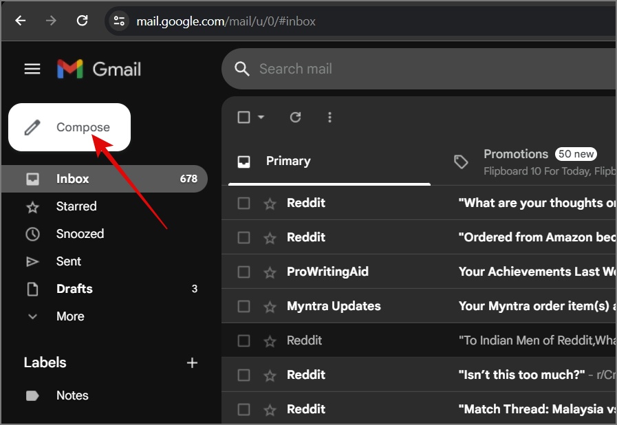 Кнопка «Написать письмо» в Gmail