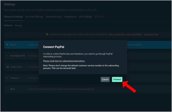 подключите PayPal к Streamlabs, чтобы установить пожертвование для Twitch