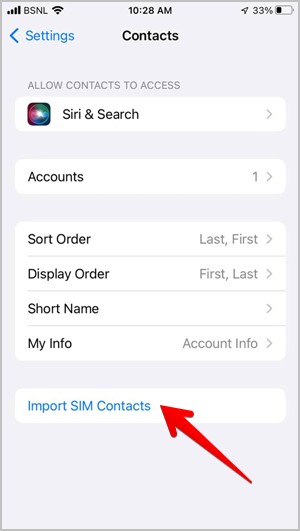 Контакты Импортировать SIM-карту iPhone