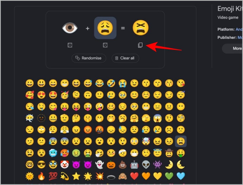 Копирование наклейки Emoji Kitchen