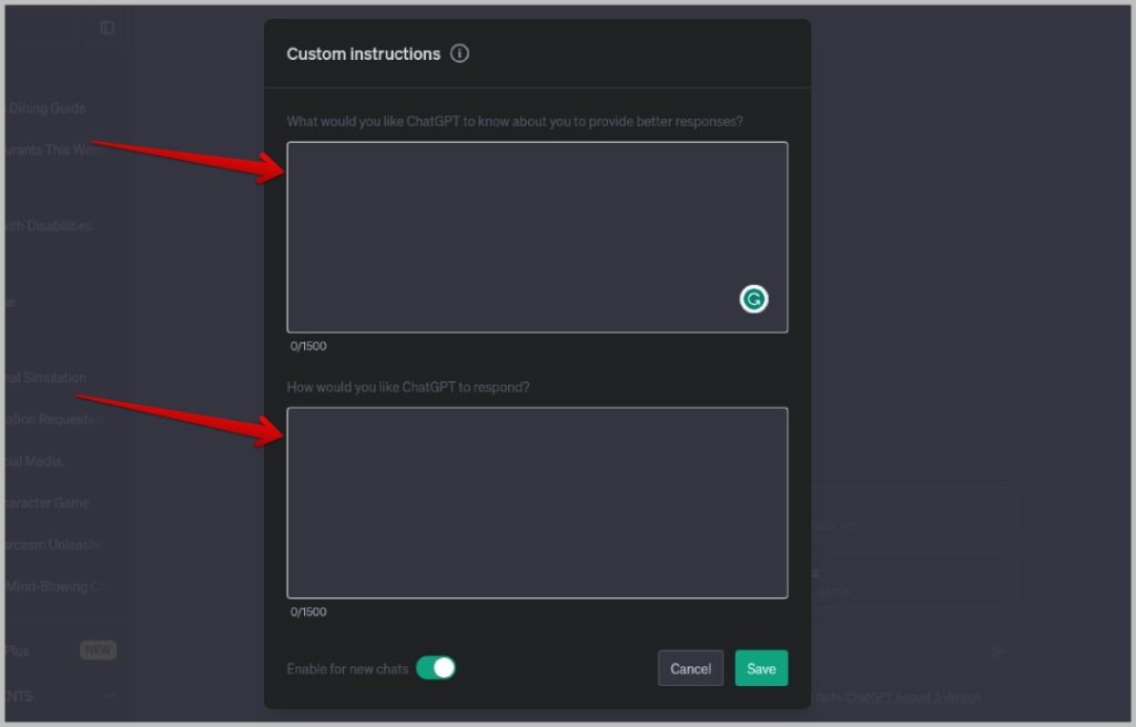 Настройка пользовательских инструкций в веб-приложении ChatGPT