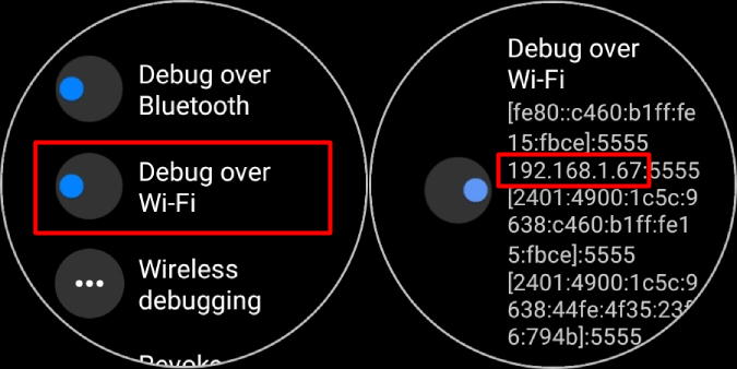 Опция «Отладка через Wi-Fi» на Galaxy Watch