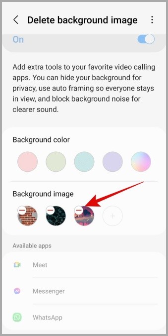 Удаление фоновых изображений из эффектов видеовызова на телефоне Samsung