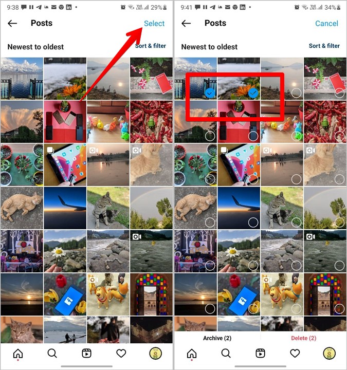 Удаление нескольких публикаций в Instagram Pro Массовое удаление, выбор