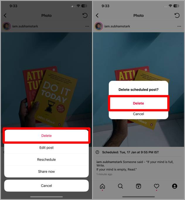 Удалить запланированный контент Instagram iOS