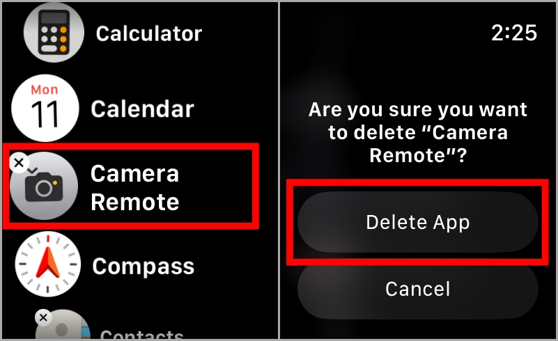 Удаление приложения Camera Remote на Apple Watch