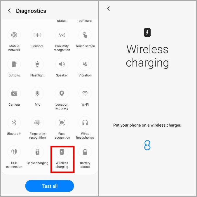 Диагностика беспроводной зарядки в телефоне Samsung