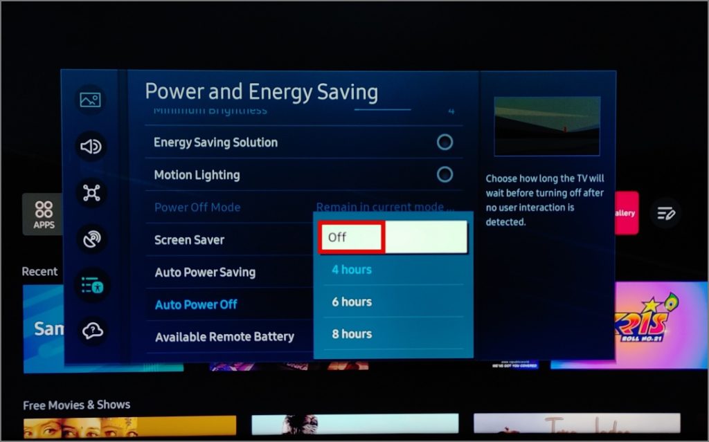 Отключить автоматическое выключение на телевизоре Samsung