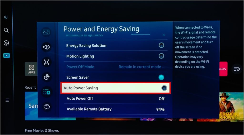 Отключить режим автоматического энергосбережения на телевизоре Samsung