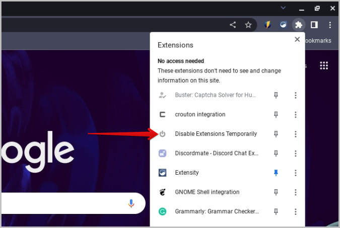 Временное отключение расширений Chrome