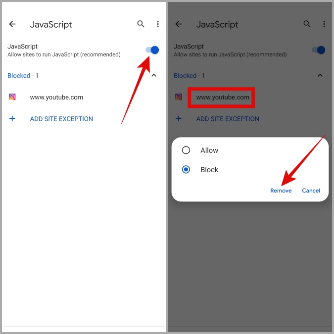 Отключить JavaScript в Chrome для Android