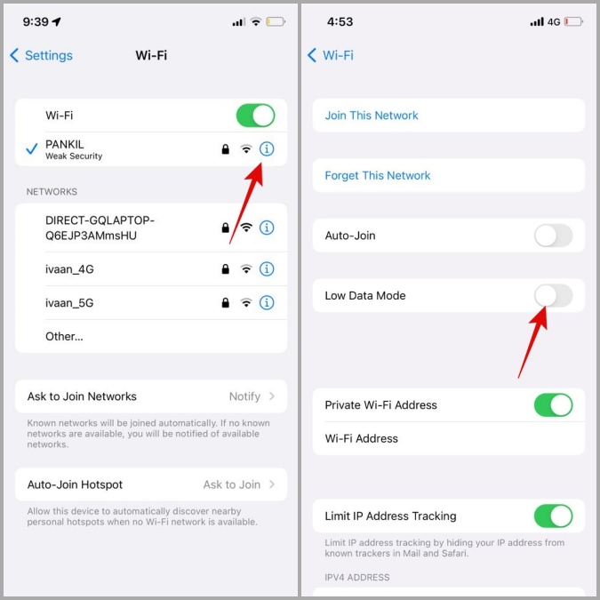 Отключить режим низкого трафика на Wi-Fi на iPhone