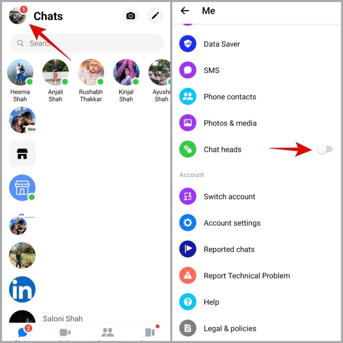 Отключить чат в Messenger на Android