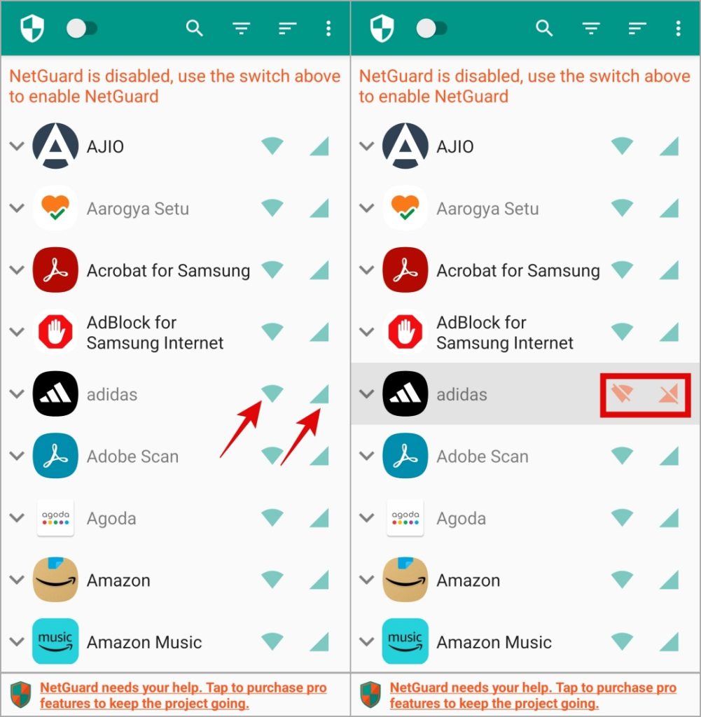 Отключите мобильные данные или Wi-Fi для определенного приложения с помощью NetGuard на телефоне Samsung Galaxy