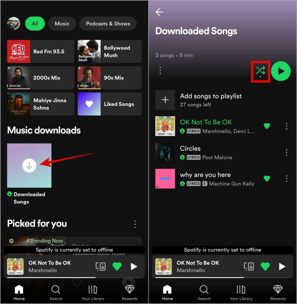 Отключить Smart Shuffle в Spotify для мобильных устройств
