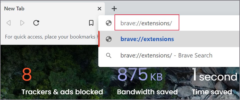 Открытие страницы расширений Brave