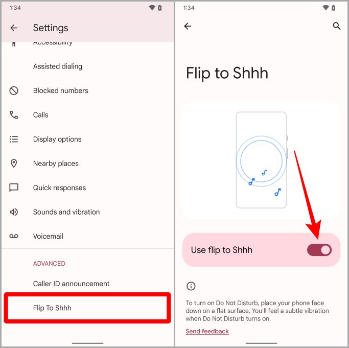 Отключить Flip to Shhh Pixel Android