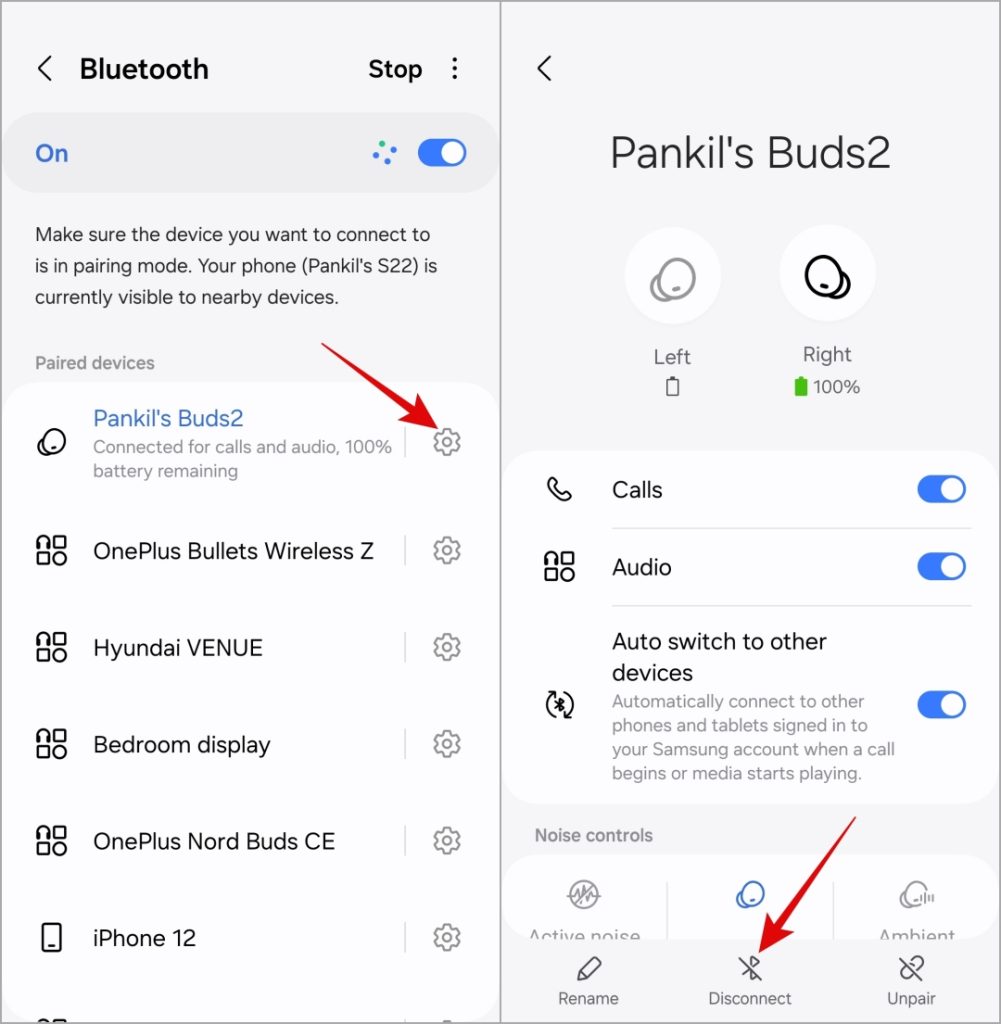 Отключите устройство Bluetooth на Android
