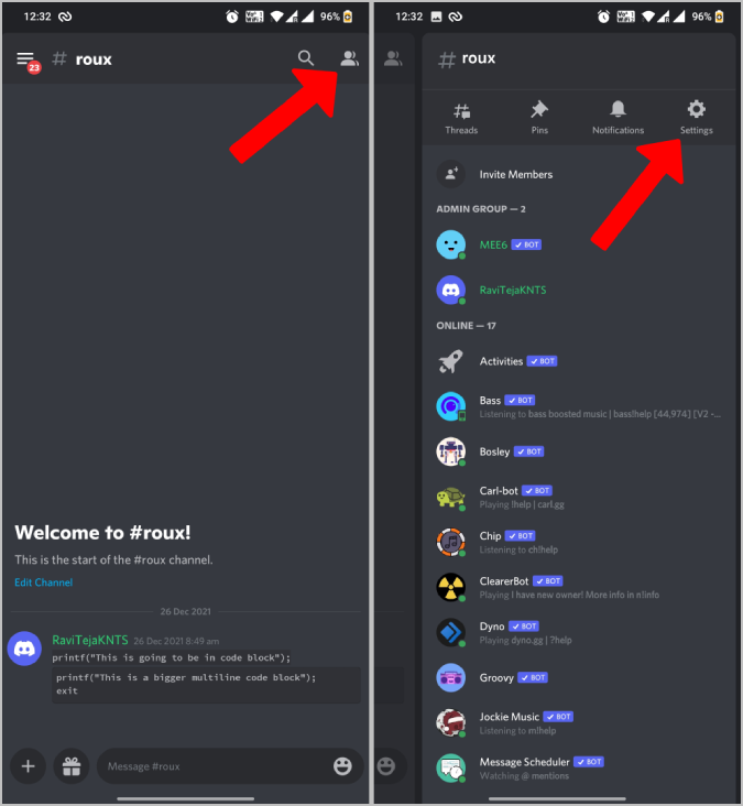 Настройки канала Discord на мобильном устройстве