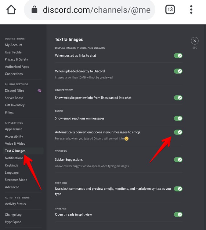 Discord Mobile Отключить автоматические смайлы