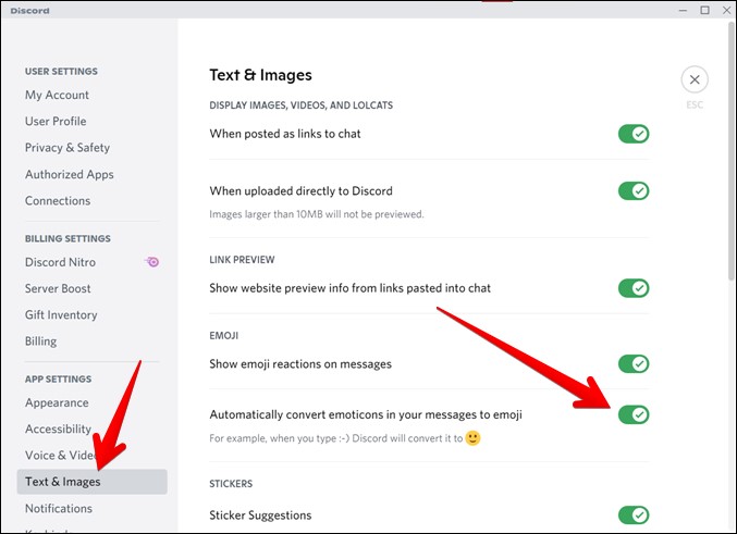 Discord PC Отключить автоматические эмодзи