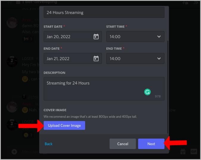 Загрузка обложки на мероприятие Discord