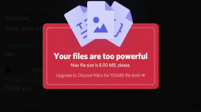 Уведомление о размере файла Discord