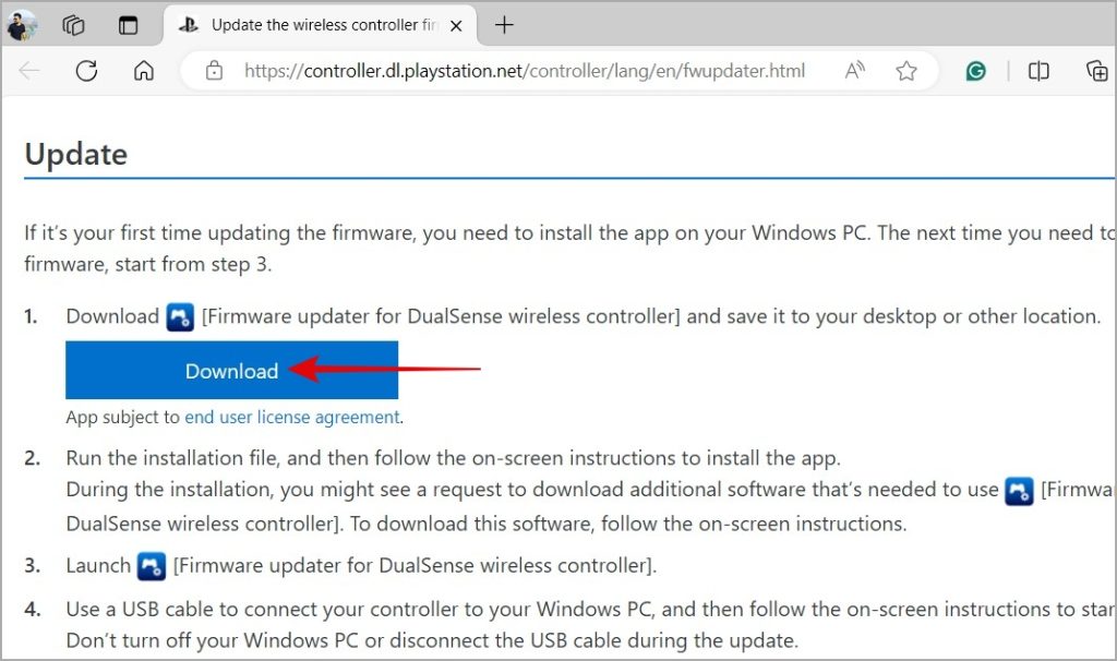 Загрузите программу обновления прошивки для контроллера DualSense в Windows