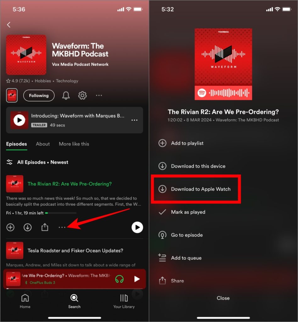 Загрузите подкасты из приложения Spotify на свой iPhone