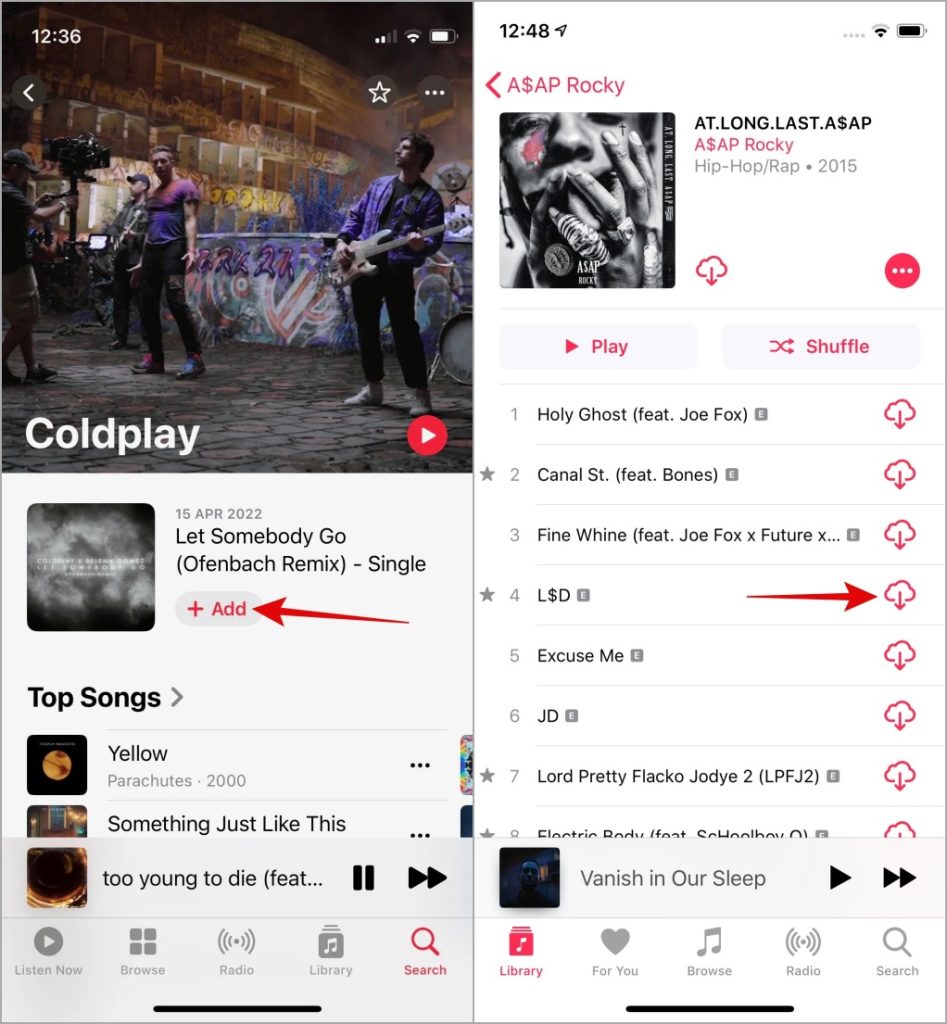 Загрузите песни в Apple Music для iPhone