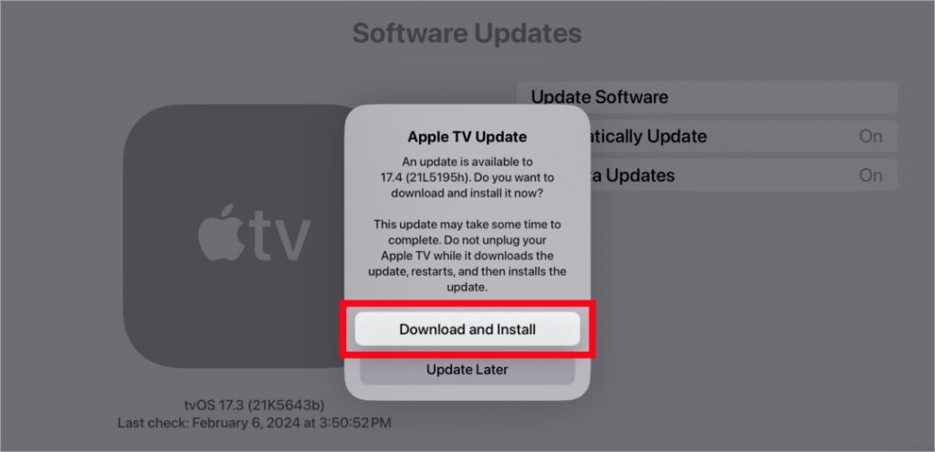 Загрузите и установите программное обеспечение на Apple TV
